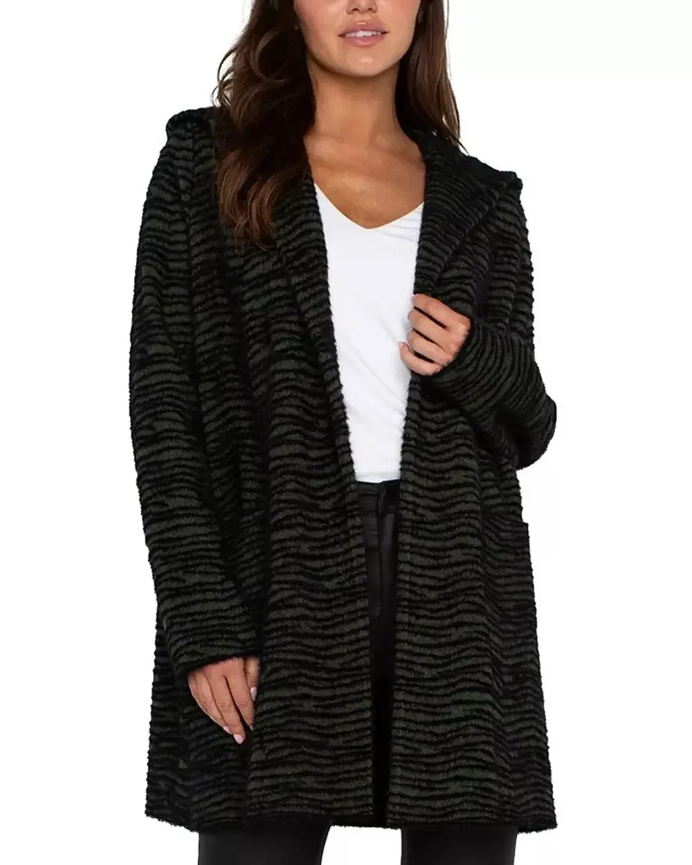 Liverpool Los Angeles Women Animal Print Knit Open Front Sweater Coat Size L